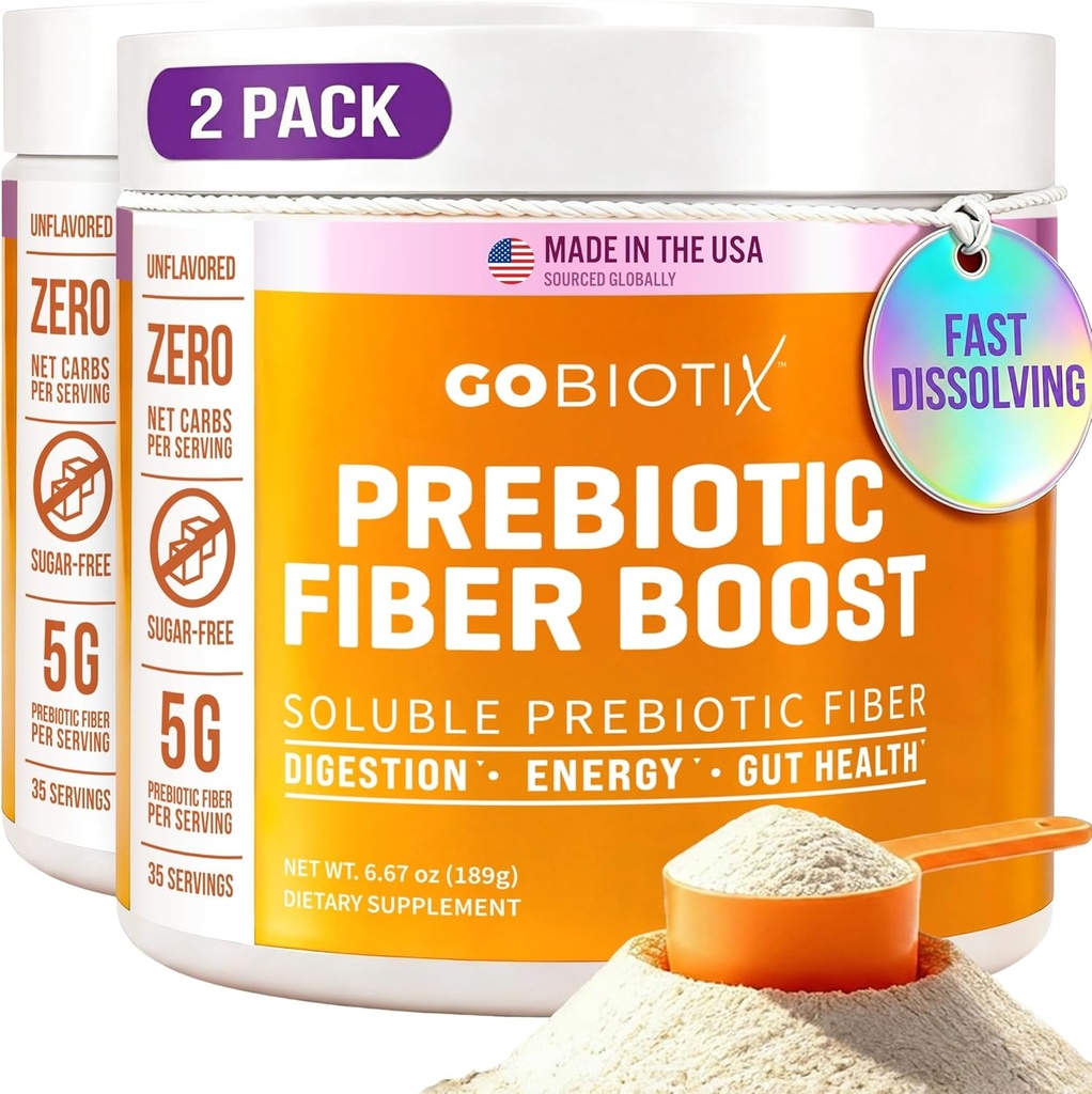 GoBiotix Fiber Supplement Powder with Prebiotics for Digestive Health and GLP-1 Support, Soluble Fiber for Gut Health & Debloat, Keto, Vegan, Gluten & Sugar Free, 35 Servings (2 Pack) 2