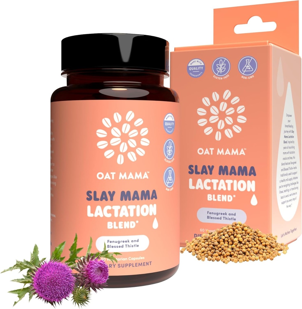 OAT MAMA Organic Lactation Supplement - 'Slay Mama' Blessed Thistle & Fenugreek Capsules - Herbal Lactation Blend, Postpartum Support for Breastfeeding Moms 2
