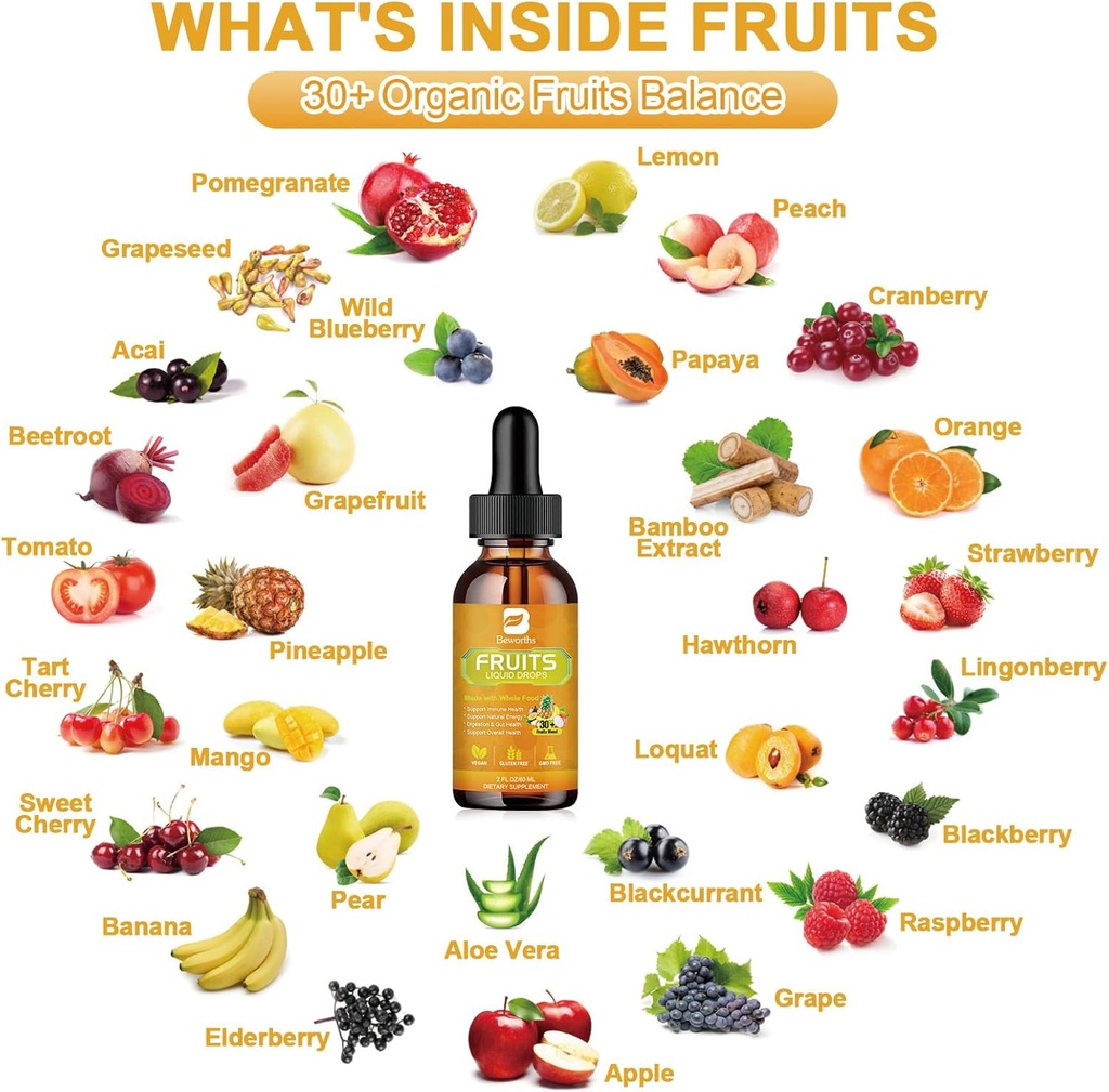 Fruits and Veggies Supplement - Balance of Natural Fruit and Vegetable Vitamins Supplements Liquid Drops, Whole Nature Super-Food Filled with Vitamins and Minerals - Supports Energy Levels 5