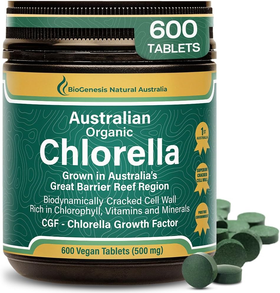 Biogenesis Organic Chlorella Tablets – 600 Count (500mg) | Australian Grown | BioDynamic Cracked Cell Wall | Rich in Chlorophyll, Vitamins & Minerals | Supports Energy & Immunity | Vegan Tablets 2