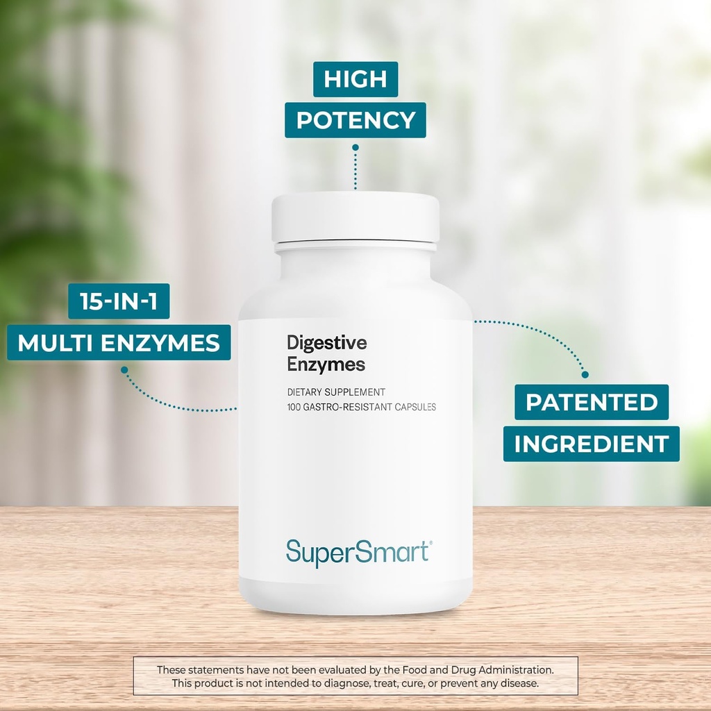 Supersmart - Digestive Enzymes (High Potency) - 15-in-1 Multi Enzymes Supplement - with Lipase, Bromelain, Amylase, Lactase, Protease, Invertase | Non-GMO & Gluten Free - 100 Delayed Release Capsules 4