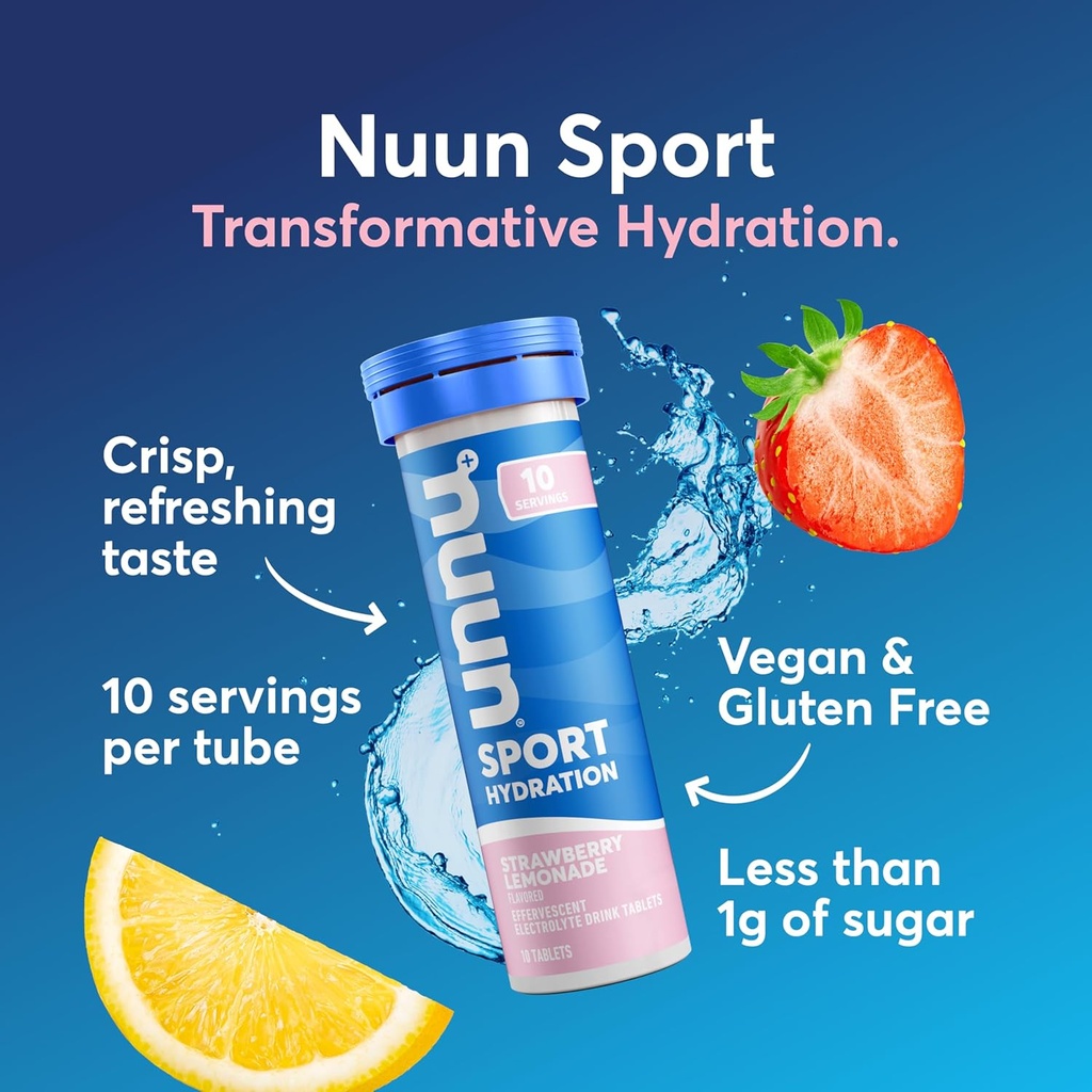 Nuun Sport Electrolyte Tablets with Magnesium, Calcium, Potassium, Chloride & Sodium, Gluten Free & Vegan, Strawberry Lemonade, 8 Pack (80 Servings Total) 3