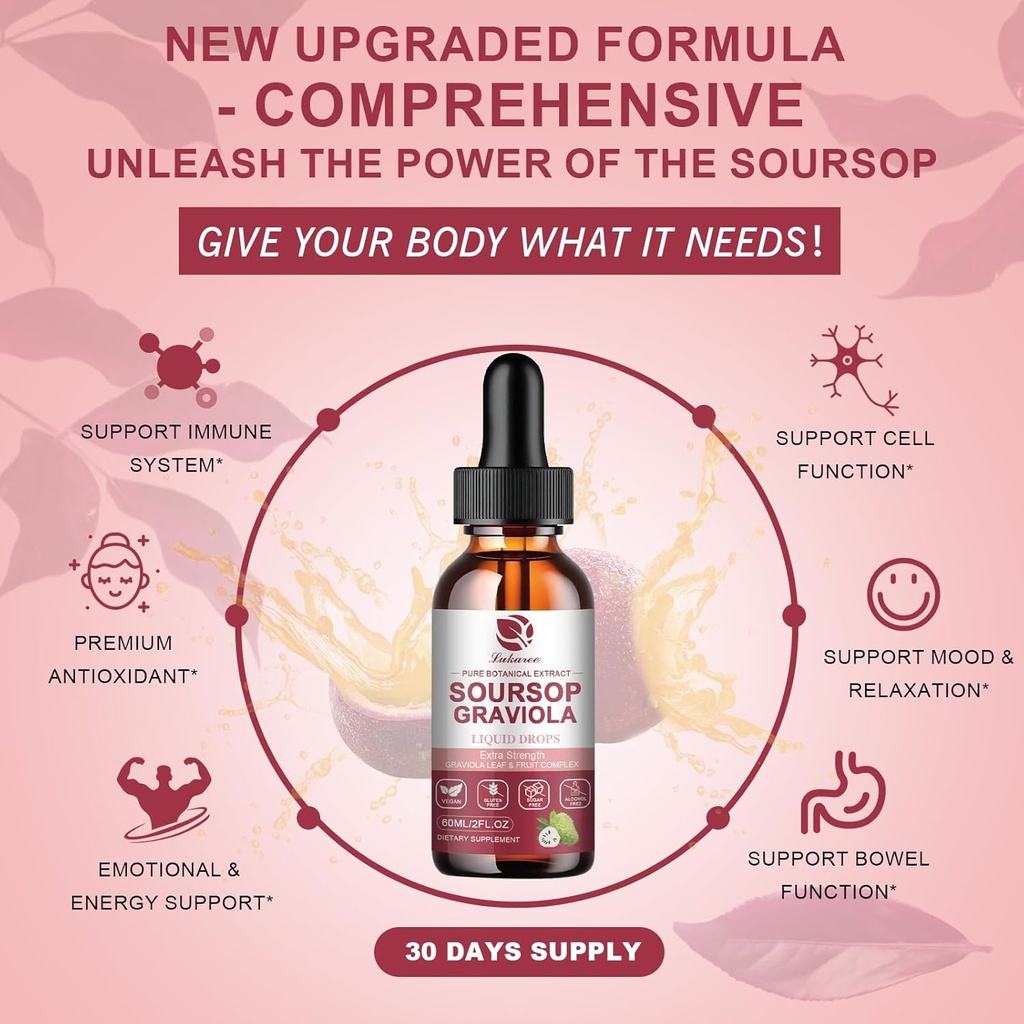 Soursop Graviola Liquid Drop - Pure Leave & Fruit Complex - 4X Effectiveness - Soursop Bitters Liquid for Immunity, Liver & Antioxidant, Herbal Goodness, 1 Month Supply, 2 Fl Oz 5