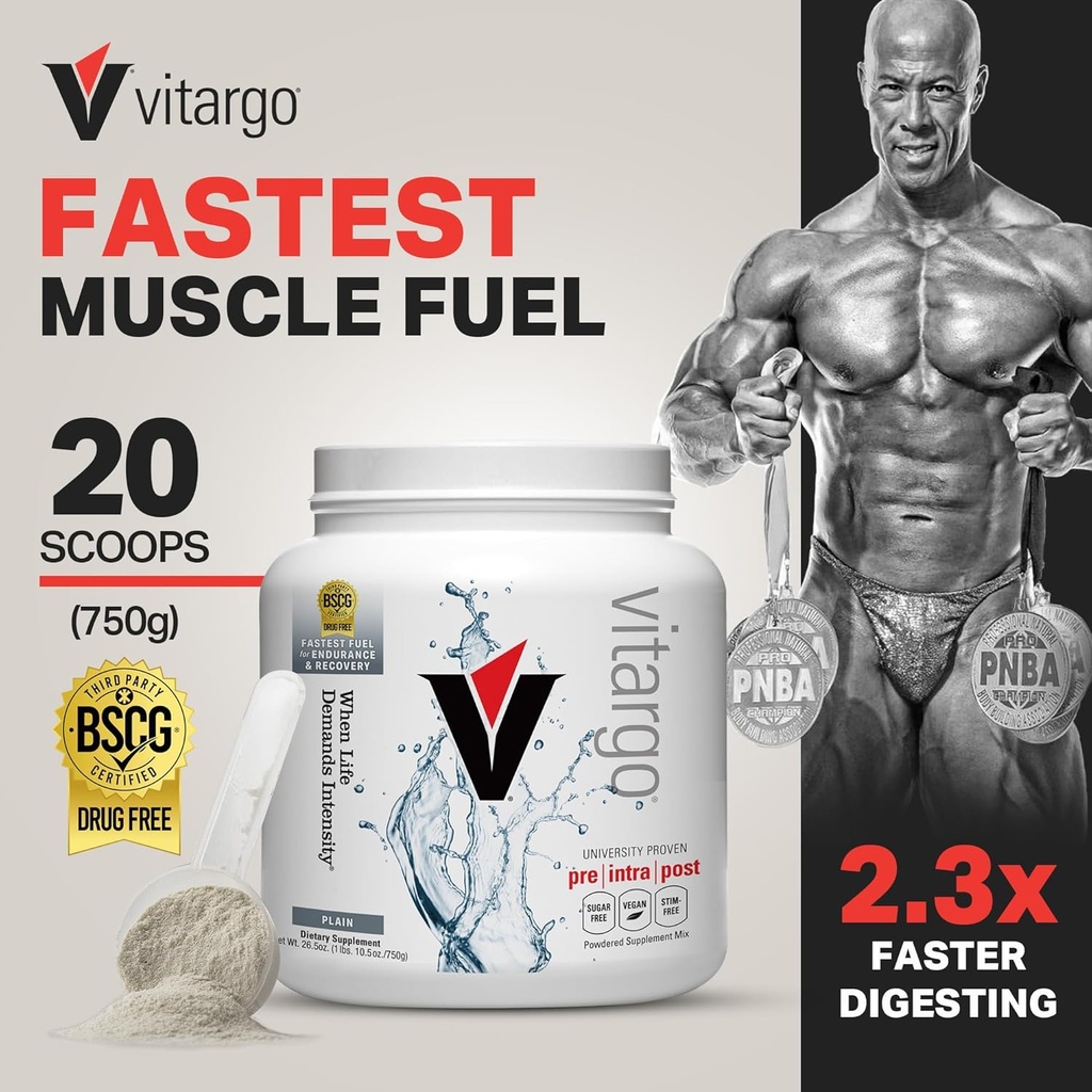 Vitargo Carbohydrate Powder | Feed Muscle Glycogen 2X Faster | 1 LB Unflavored Pre Workout & Post Workout Recovery Powder| Carb Supplement for Recovery, Endurance, Gain Muscle Mass 3