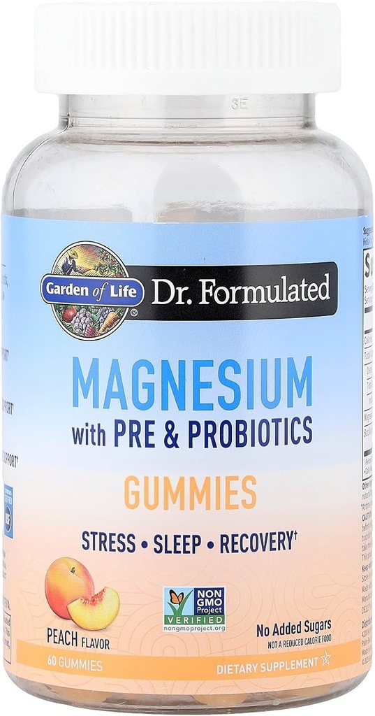 Garden of Life Magnesium Citrate Supplement Gummies with Prebiotics & Probiotics for Stress, Sleep & Recovery - Vegan, Gluten Free, Kosher, Non-GMO, No Added Sugars, Peach Flavor, 60 Count 4