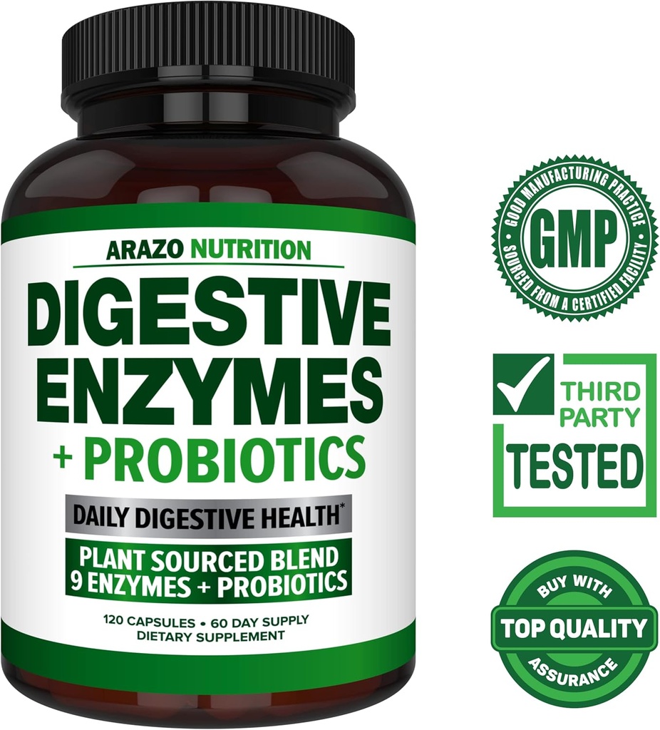 Digestive Enzymes with Probiotics - Multi Enzyme Nutritional Supplement - Acidophilus Bromelain Papaya Papain Lipase & Lactase - Improve Digestion - 120 Pills - Arazo Nutrition 3