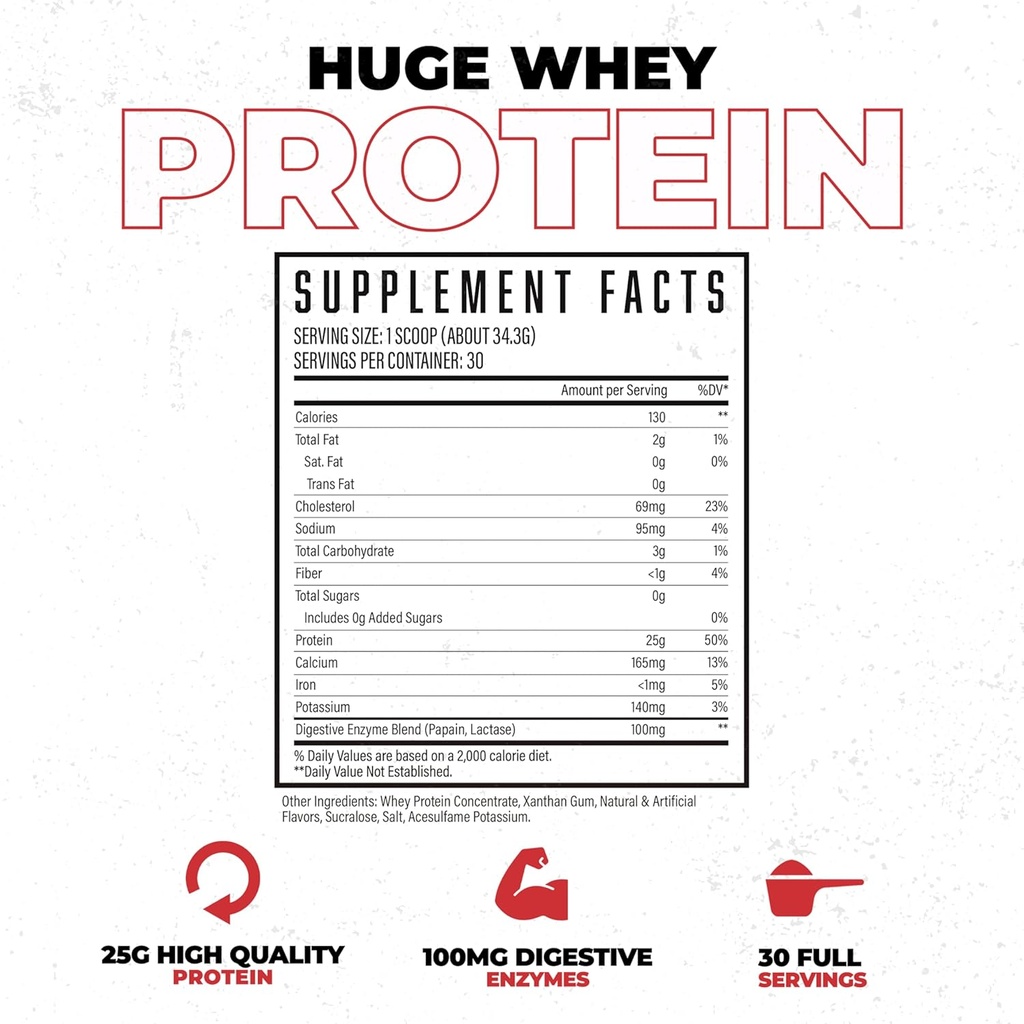 Huge Whey, Protein Powder for Muscle Gain, 25g Protein, 12g EAAs, Supports Muscle Growth, Performance & Recovery (White Chocolate Raspberry, 30 Servings) 6