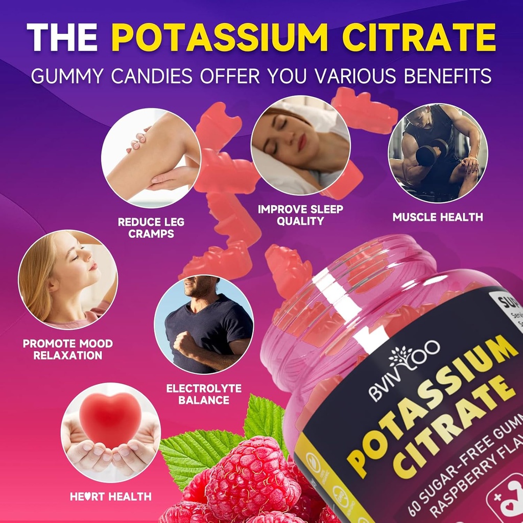 Potassium Citrate Gummies for Adults, Sugar-Free Potassium 1000mg Support Leg Cramps & Electrolyte Balance High Potency 60 Count 4