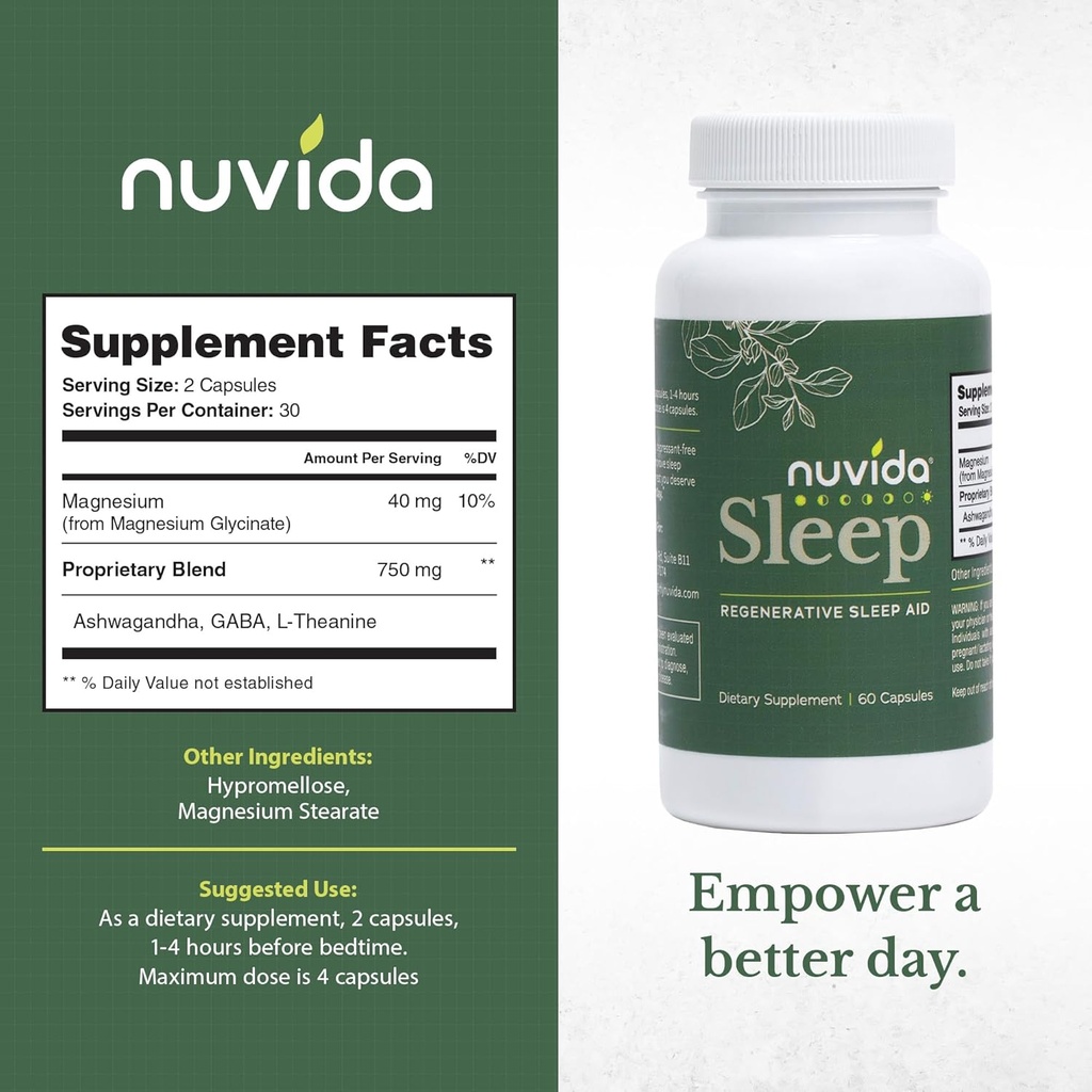 Sleep Regenerative Sleep Aid Restful Nights with No Melatonin | Ashwagandha, L-Theanine, GABA, and Magnesium Glycinate | Non-Habit Forming Sleep Aid for Adults | 60 Capsules - 60 Count 4