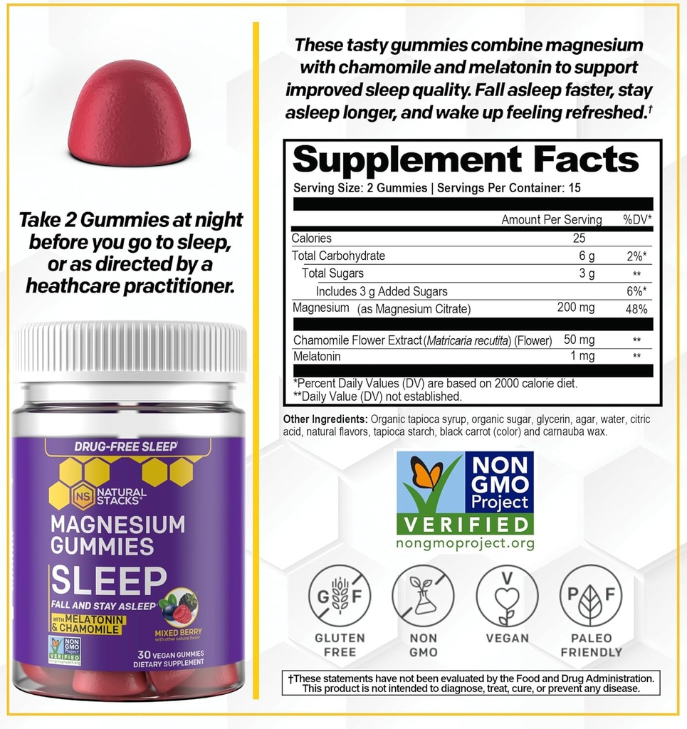 NATURAL STACKS Sleep Magnesium Gummies + NeuroFuel Nootropic Bundle - Supports Brain Health & Sleep* - 105 Pieces 6