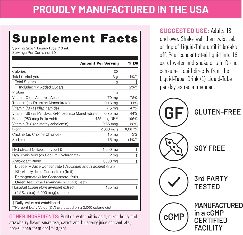 NatureWise Hydrolyzed Liquid Collagen for Women & Men 4000mg - High Absorption, Type 1 & 3 Peptides with Biotin + Vitamin C + Vitamin B Complex & Hyaluronic Acid -Mixed Berry - 10 Tubes[10 Day Supply] 5