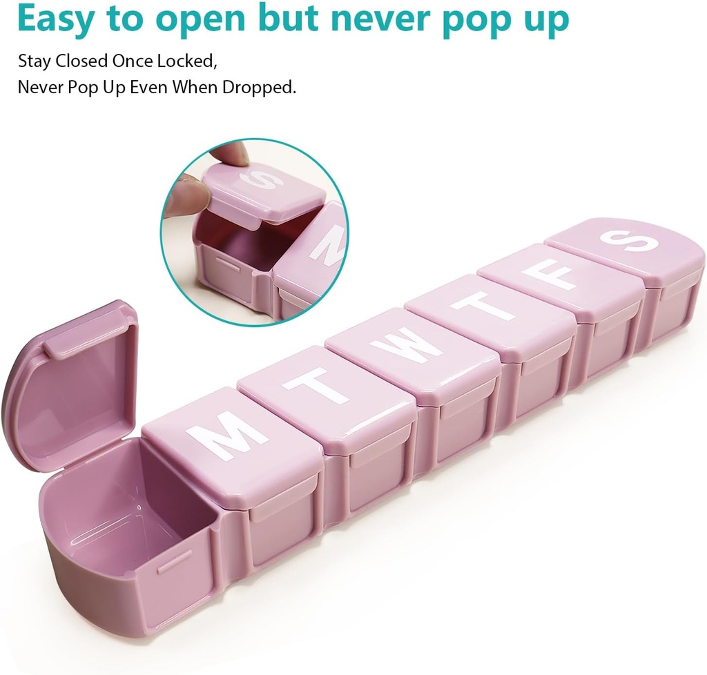 MOLN HYMY Extra Large Weekly Pill Organizer 7 Day, XL 1 Week Pill Dispenser Case, Daily Medicine Organizer to Hold Vitamin Filsh Oil and Supplements (Pink) 6