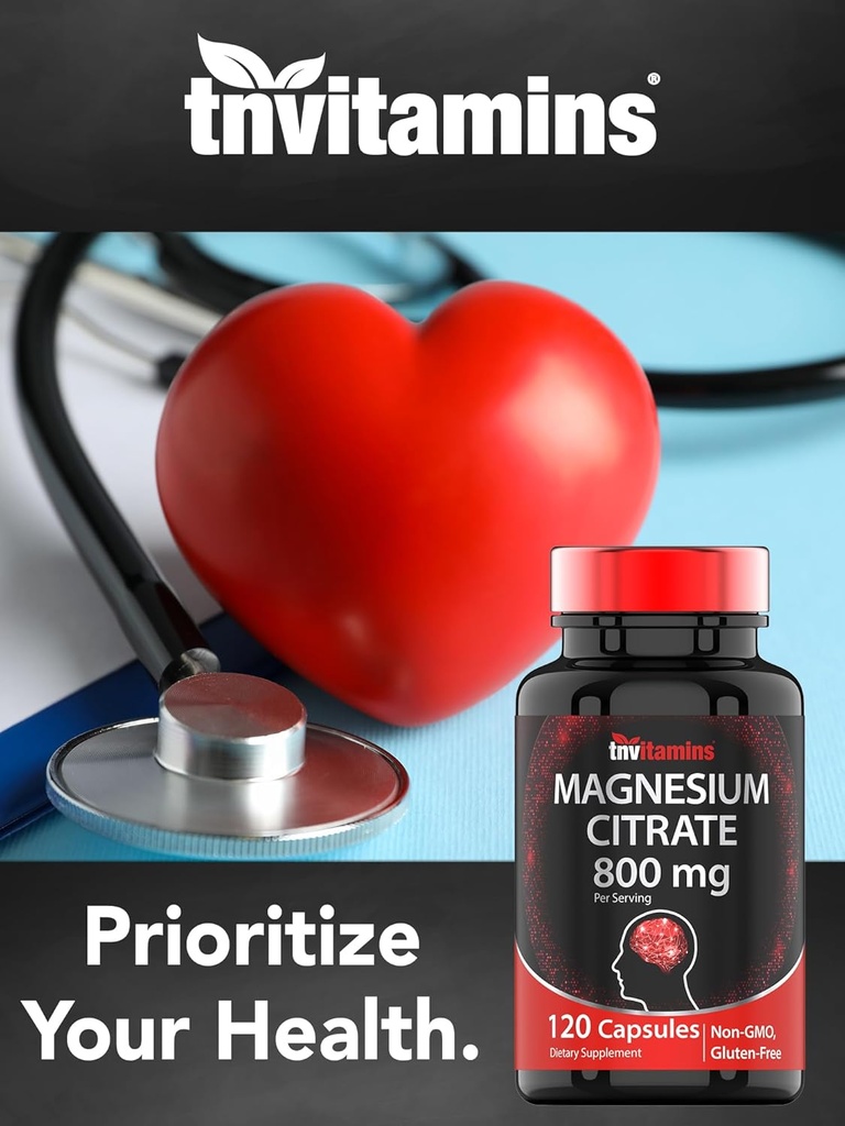 TNVitamins Magnesium Citrate 800 MG - 120 Capsules | Two Month Supply! | Pure Magnesium Citrate Powder Capsules | Citrato De Magnesio | Non-GMO | Produced in The USA! 5