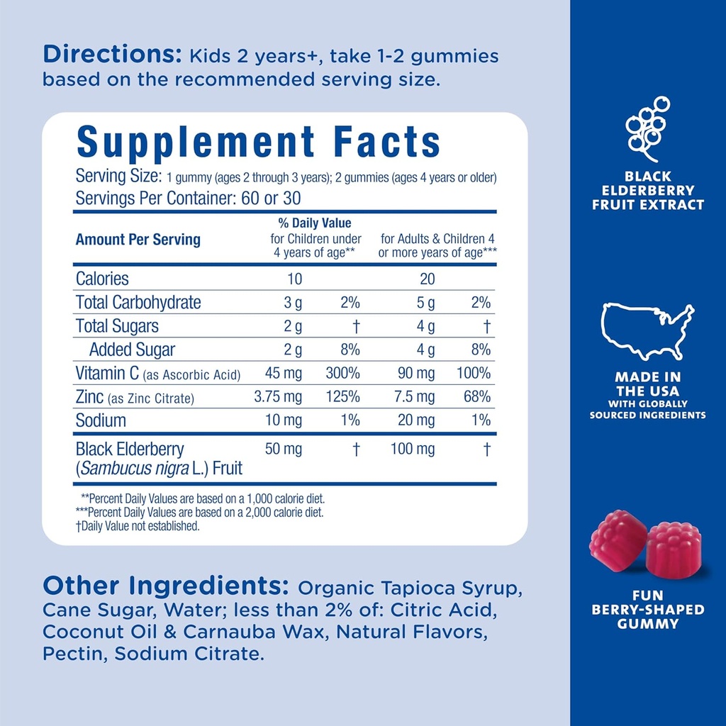 Mommy's Bliss Kids Elderberry Gummies, Supports Immunity with Black Elderberry, Zinc & Vitamin C, Gluten Free & Vegan, Age 2 Years+ (60 Count) 6