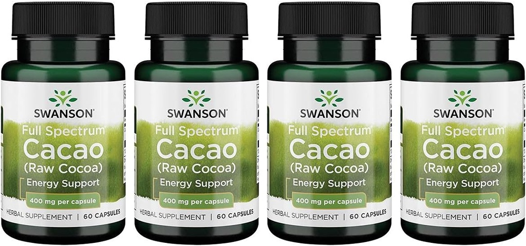 Swanson Full Spectrum Cacao (Raw Cocoa) - Herbal Supplement Promoting Mild Energy Support - Traditional Whole Fruit Formula - (60 Capsules, 400mg Each) 4 Pack 2