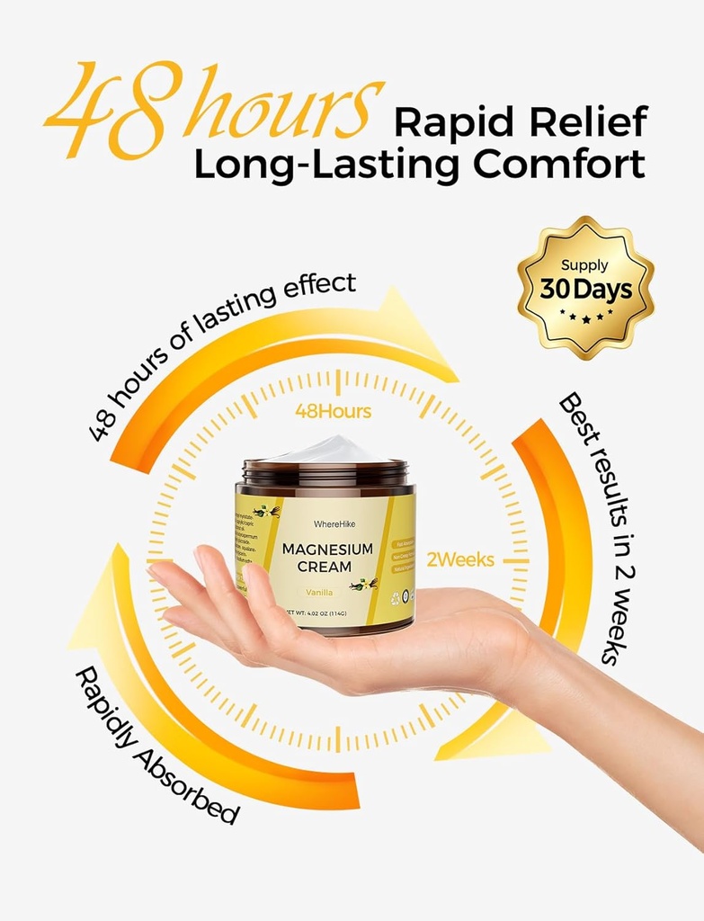 Natural Topical Magnesium Cream for Sleep,Nighttime Magnesium Lotion for Pain and Leg Cramps,Muscle Relaxation,Calm,Deep Hydration for Skin Care.(Vanilla) 5