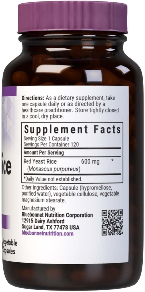 Bluebonnet Nutrition Red Yeast Rice 600 mg, Heart Health*, Non-GMO, Vegan, Kosher Certified, Gluten-Free, Soy-Free, Dairy-Free, 120 Vegetable Capsules, 120 Servings 3