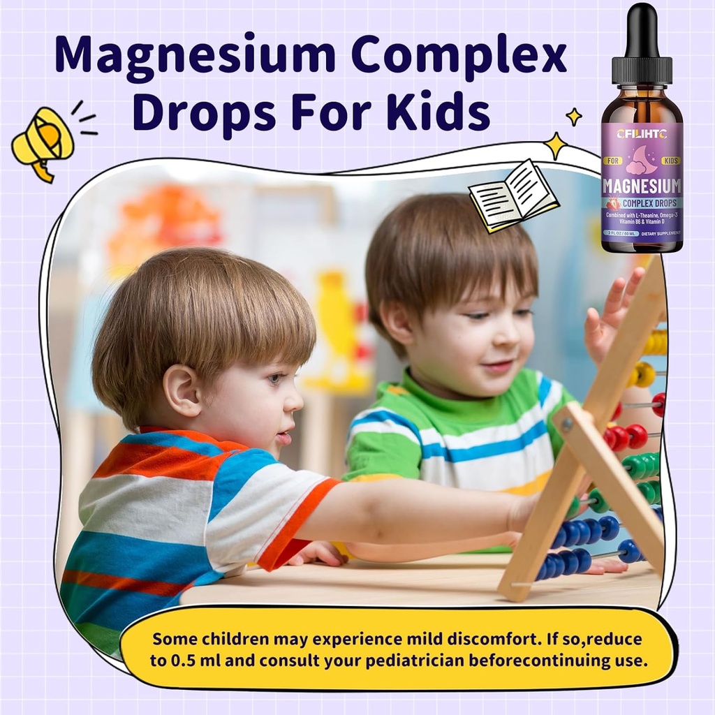 Kids Magnesium Liquid Drops-Magnesium Glycinate Liquid for Kids Supplement-w/L-theanine, Omega-3, Vitamin B6, D3 - for Sleep, Relaxation, Brain, Bones - 2 Fl Oz Children's Calm, Strawberry Flavor 3