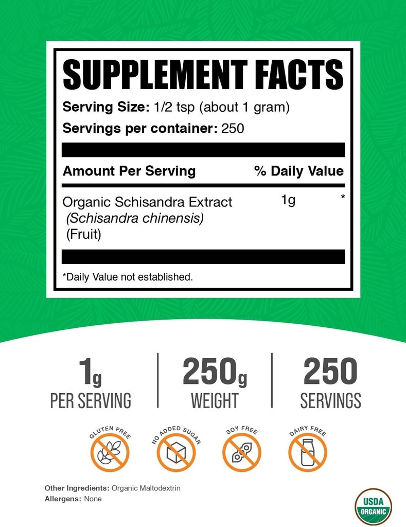 BulkSupplements.com Organic Schisandra Extract Powder - Schisandra Supplement, from Schisandra Berries, Herbal Supplement - Gluten Free - 1g per Serving, 250g (8.8 oz) (Pack of 1) 3