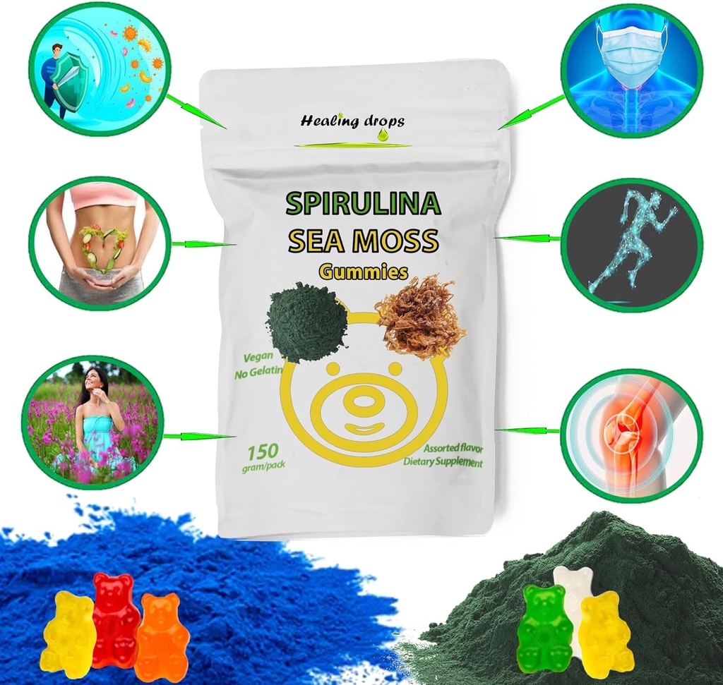 Spirulina Gummies Sea Moss Gummies - Superfood Supplement for Overall Wellness - Spirulina Sea Moss Gummy Bears Made with Blue-Green Spirulina Powder & Sea Moss Extract 5