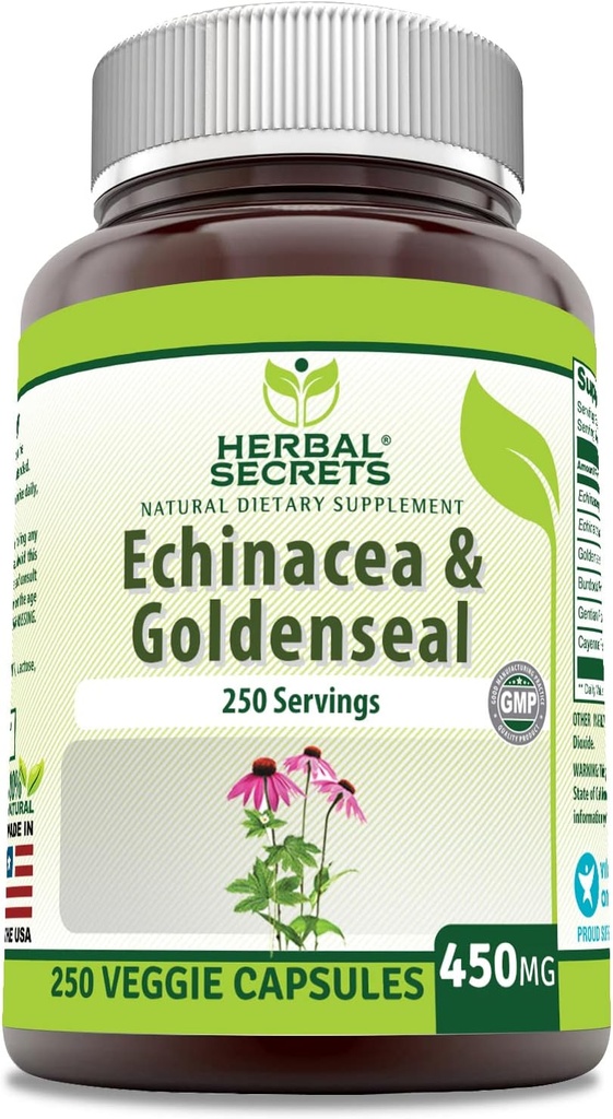 Herbal Secrets Echinacea & Goldenseal Root Supplement | 450 Mg Per Serving | Veggie Capsules | Non-GMO | Gluten-Free | Made in USA (120 Count) 2
