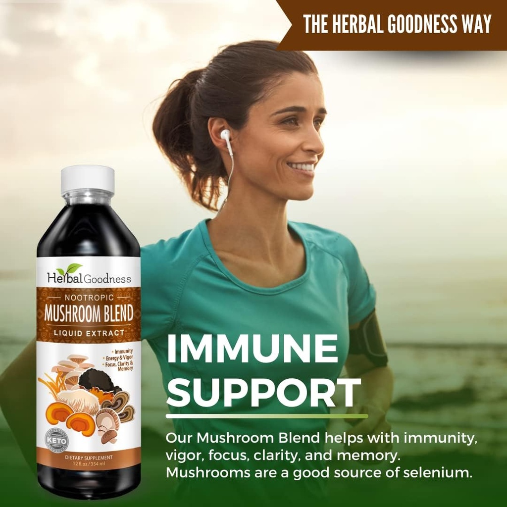 Nootropic Mushrooms, Lions Mane, Lion's Mane Mushroom Supplement, Mental Clarity and Focus Supplements, Immune Support, Mushroom Blend Extract, Lion Mane Mushroom Supplement - Herbal Goodness 12oz 5