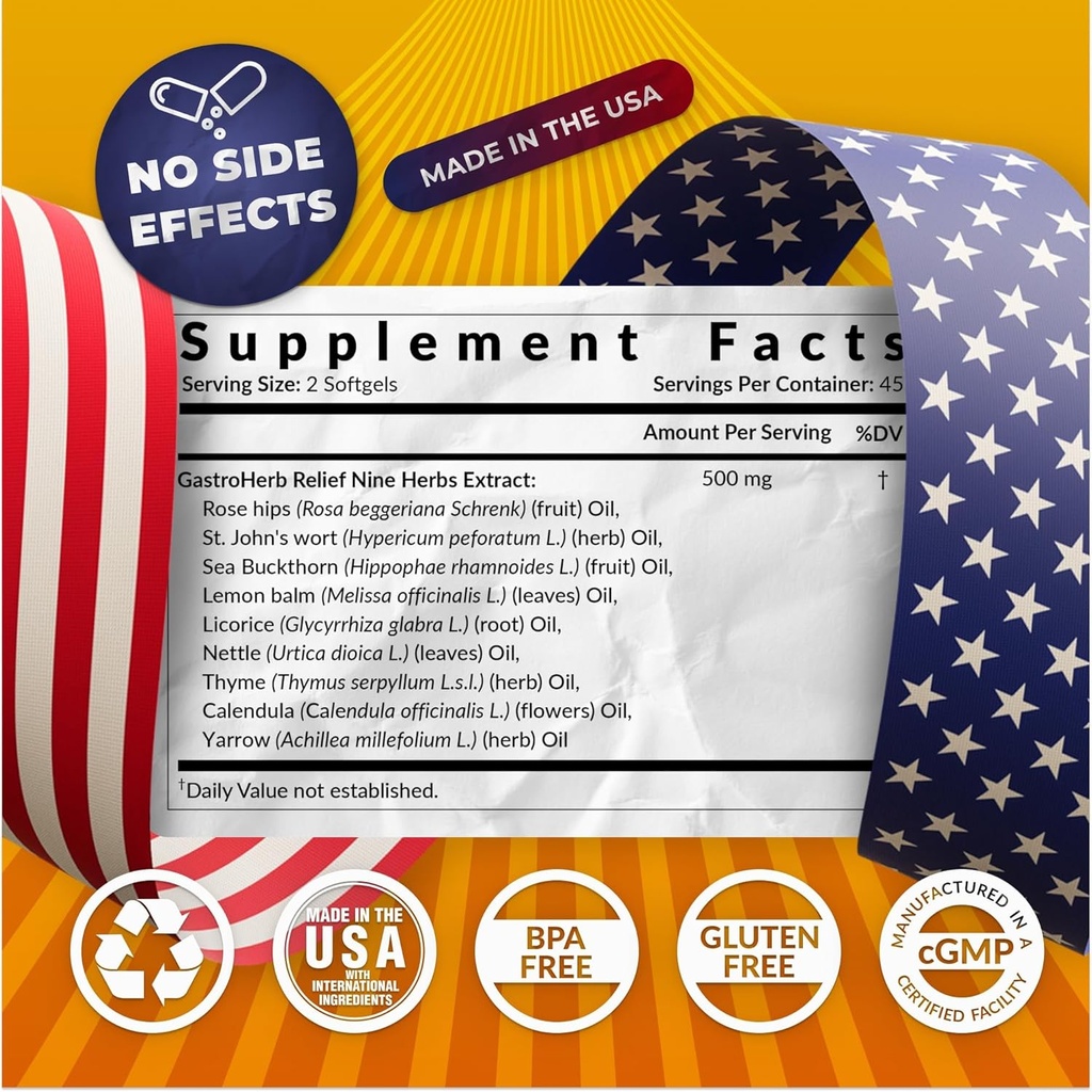 Gastroherb 9 Herb Extract - Airborne Immune Support Supplement - St Johns Wort Licorice Root Thyme Oil Immunity Supplement - Digestive Enzymes Immune System Booster - 90 Softgels 3