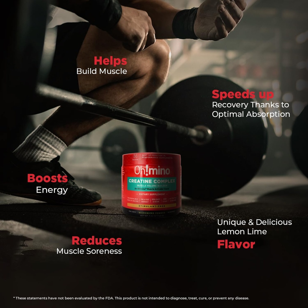 Oh!mino Creatine Complex For Muscle Growth. Micronized Creatine Monohydrate and Creatine Hydrochloride with Adaptogens. Perfect Creatine for Women and Men. Refreshing Zero Carb Lemon-Lime, 40 Servings 4