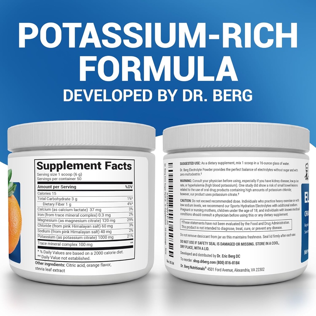Dr. Berg Zero Sugar Hydration Keto Electrolyte Powder - Enhanced w/ 1000 mg of Potassium & Real Pink Himalayan Salt (NOT Table Salt) - Orange Flavor Hydration Drink Mix Supplement - 50 Servings 3