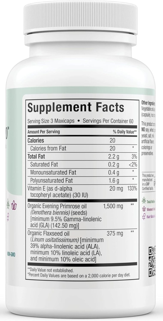 Maxi-Health Evening Primrose and Flax Seeds Oil Softgels - Vegan Omega 3 6 9 Supplements for Healthy Skin, Hair, and Joints - Kosher Certified, Organic Evening Primrose Oil Softgels, 180 Count 3