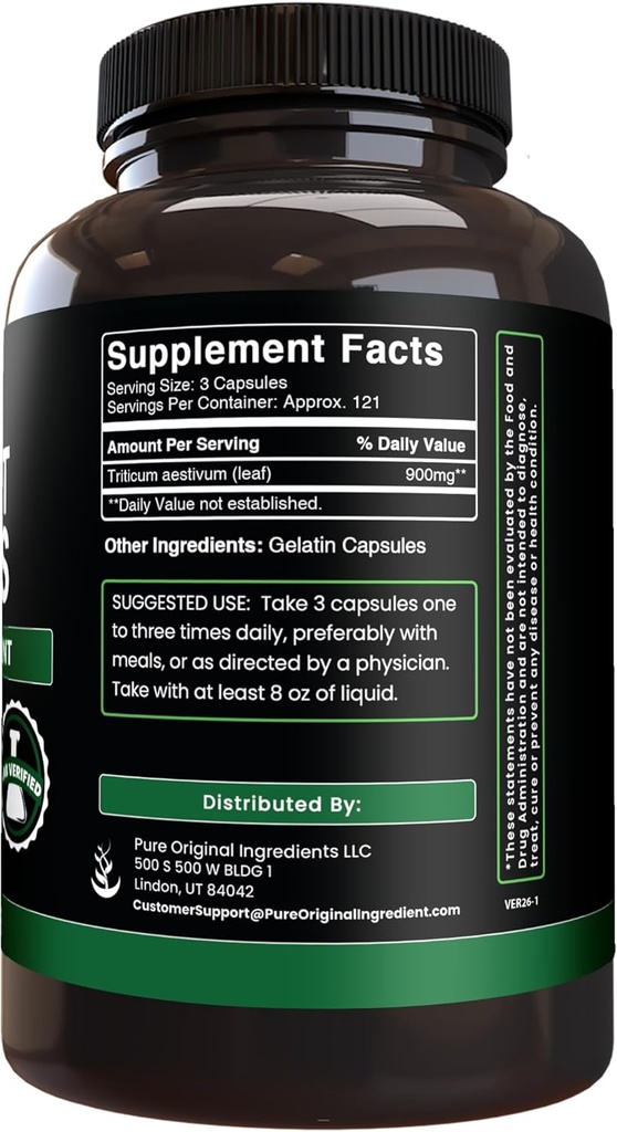 Pure Original Ingredients Wheat Grass (365 Capsules) No Magnesium Or Rice Fillers, Always Pure, Lab Verified 3