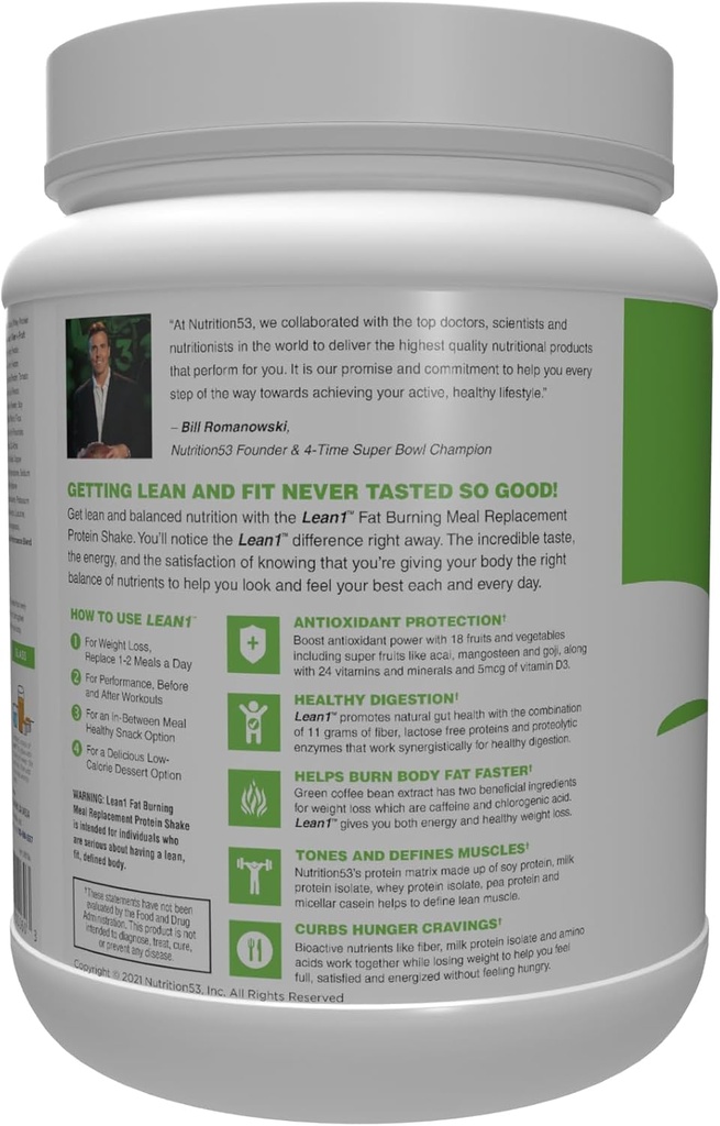Lean1 Meal Replacement Protein Powder, Chocolate Peanut Butter Flavor, 15-Serving Tub. 5