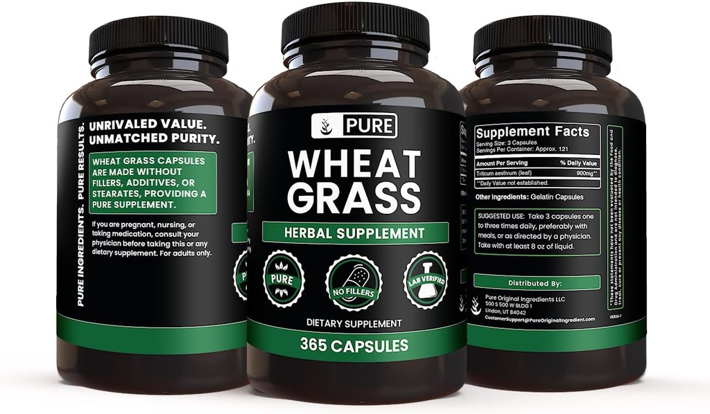 Pure Original Ingredients Wheat Grass (365 Capsules) No Magnesium Or Rice Fillers, Always Pure, Lab Verified 5