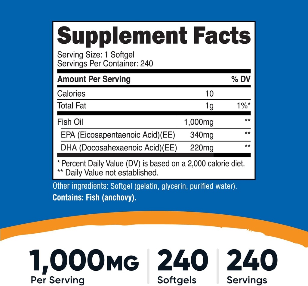 Nutricost Fish Oil 1000mg (560mg of Omega-3), 240 Softgels (3 Bottles) 3