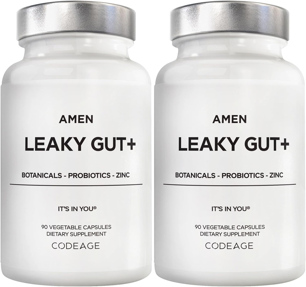 Amen Leaky Gut Supplement - Advanced Formula with Bioavailable L Glutamine, Zinc, Turmeric, DGL Licorice Root - Marshmallow Root - Probiotics & Fermented Prebiotics - Vegan, Non-GMO - 2-Pack 2