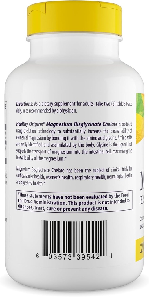 Healthy Origins Magnesium Bisglycinate Chelate (Non-GMO, Gluten Free, Cardiovascular Support, Bone Support, Neurological Support, Vegan), 120 Tablets 3
