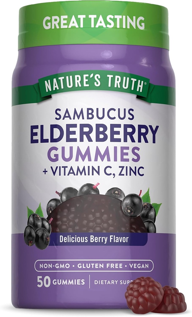 Nature's Truth Black Elderberry Gummies | 50 Vegan Gummies | with Vitamin C and Zinc | Berry Flavor | Vegan, Non-GMO, and Gluten Free Supplement 2