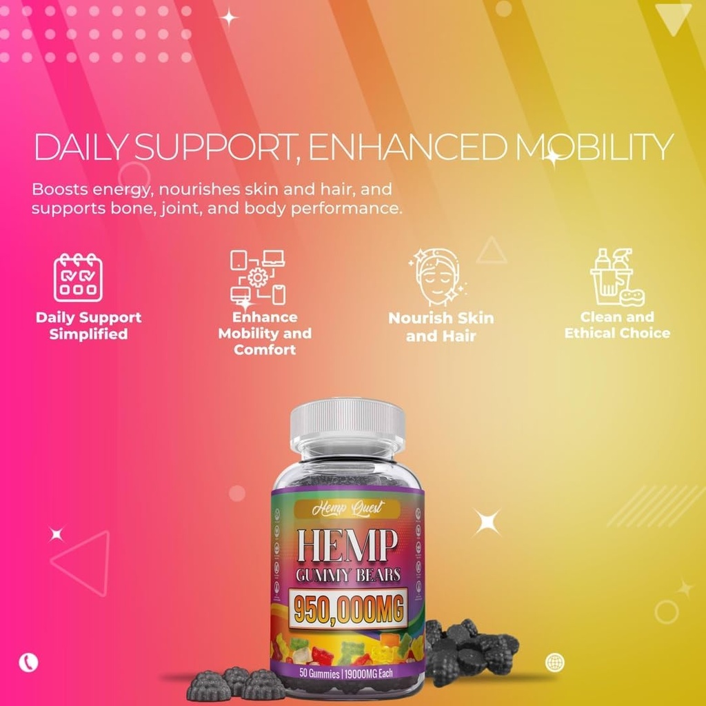 Hemp Gummies Neuropathy Nerve Support Supplement High Potency - Natural Health Pure Extra Strength with Hemp Oil Extract Vegan Edibles for Adults Vegan, Low Sugar, Made in USA 4