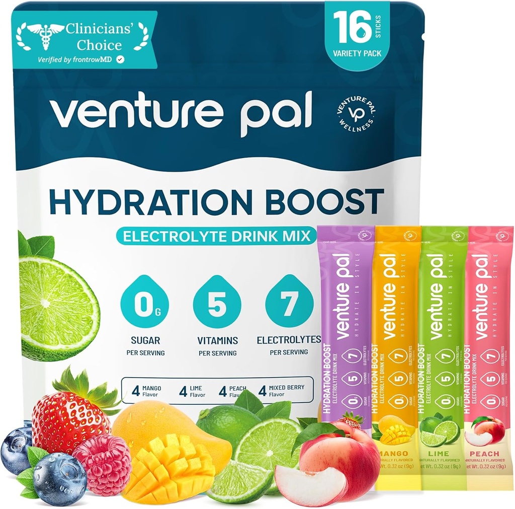 Venture Pal Sugar Free Electrolyte Powder Packets - Liquid Daily IV Hydration Packets | Electrolytes Drink Mix with 5 Vitamins & 7 Electrolytes | Keto Friendly | Non-GMO | Certified Vegan | 16 Sticks 2