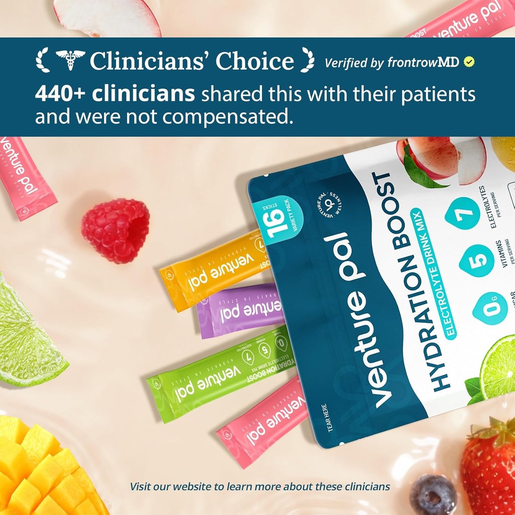 Venture Pal Sugar Free Electrolyte Powder Packets - Liquid Daily IV Hydration Packets | Electrolytes Drink Mix with 5 Vitamins & 7 Electrolytes | Keto Friendly | Non-GMO | Certified Vegan | 16 Sticks 5