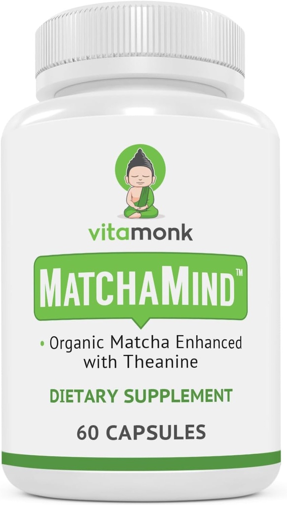 VitaMonk Matcha Capsules with Theanine & Theobromine - Matcha Pills from Japan with 25mg Natural Caffeine - for Smooth Energy and Focus Without The Jitters - 60 ct 2