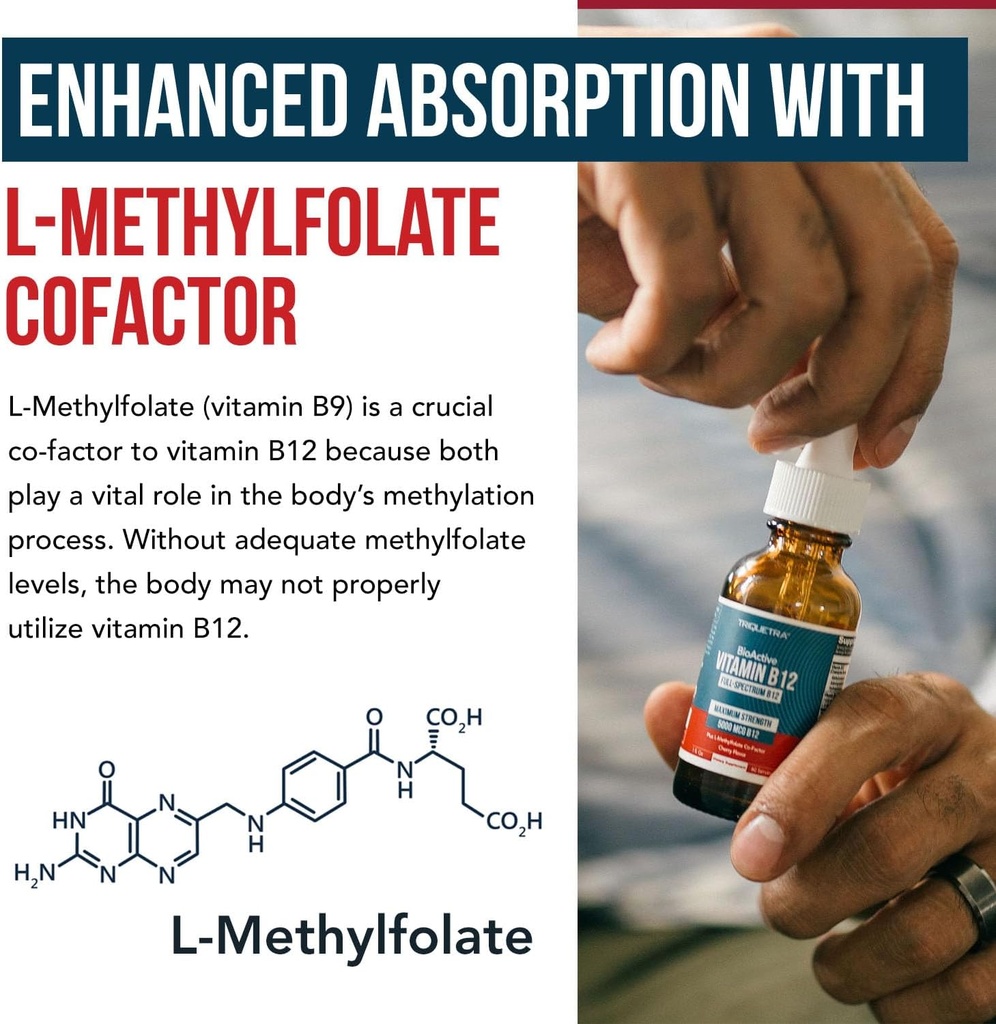 Organic Vitamin B12 - 5000 mcg, 3 BioActive Forms B12: Methyl B12, Adenosyl B12 & Hydroxy B12 - Plus L-Methylfolate Cofactor | Sublingual Form, Cherry Flavor, Vegan, Non-GMO (120 Servings - 2 Pack) 5