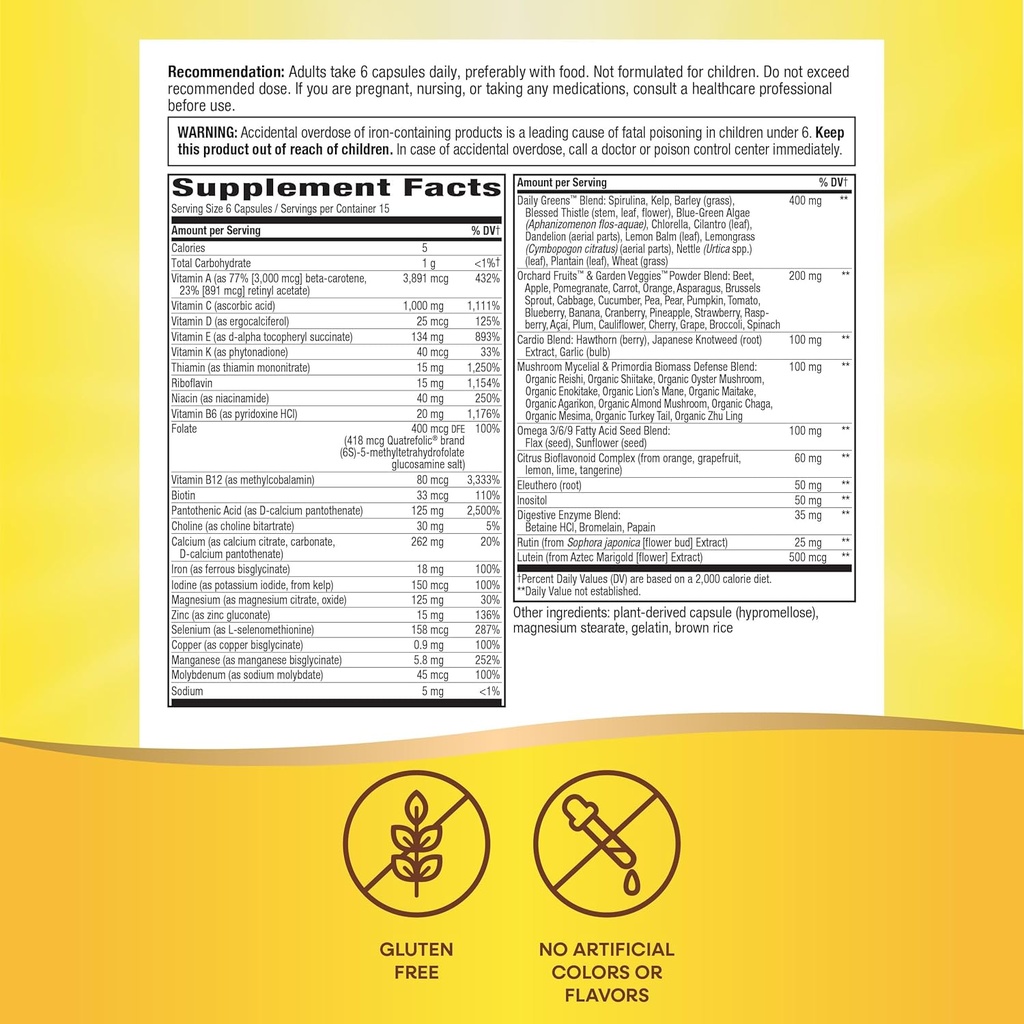 Nature's Way Alive! Max6 Potency Adult Complete Multivitamin, with Iron, Vitamins A, C, E & B-Vitamins Including Methylated B12 & Folate, Supports Energy Metabolism*, 90 Capsules (Packaging May Vary) 6