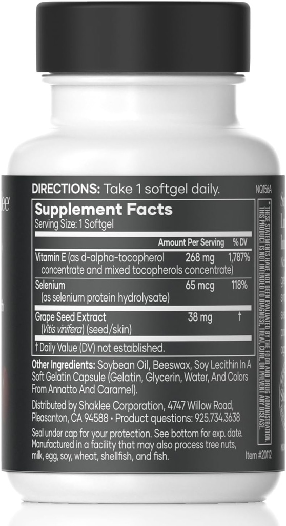 Shaklee - Vitamin E - Supports Heart, Brain, and Prostate Health -Neutralizing Damage Caused by Free Radicals Vita-E® 400 IU Tablets with Selenium and Grape Seed Extract - 90 Softgels 3