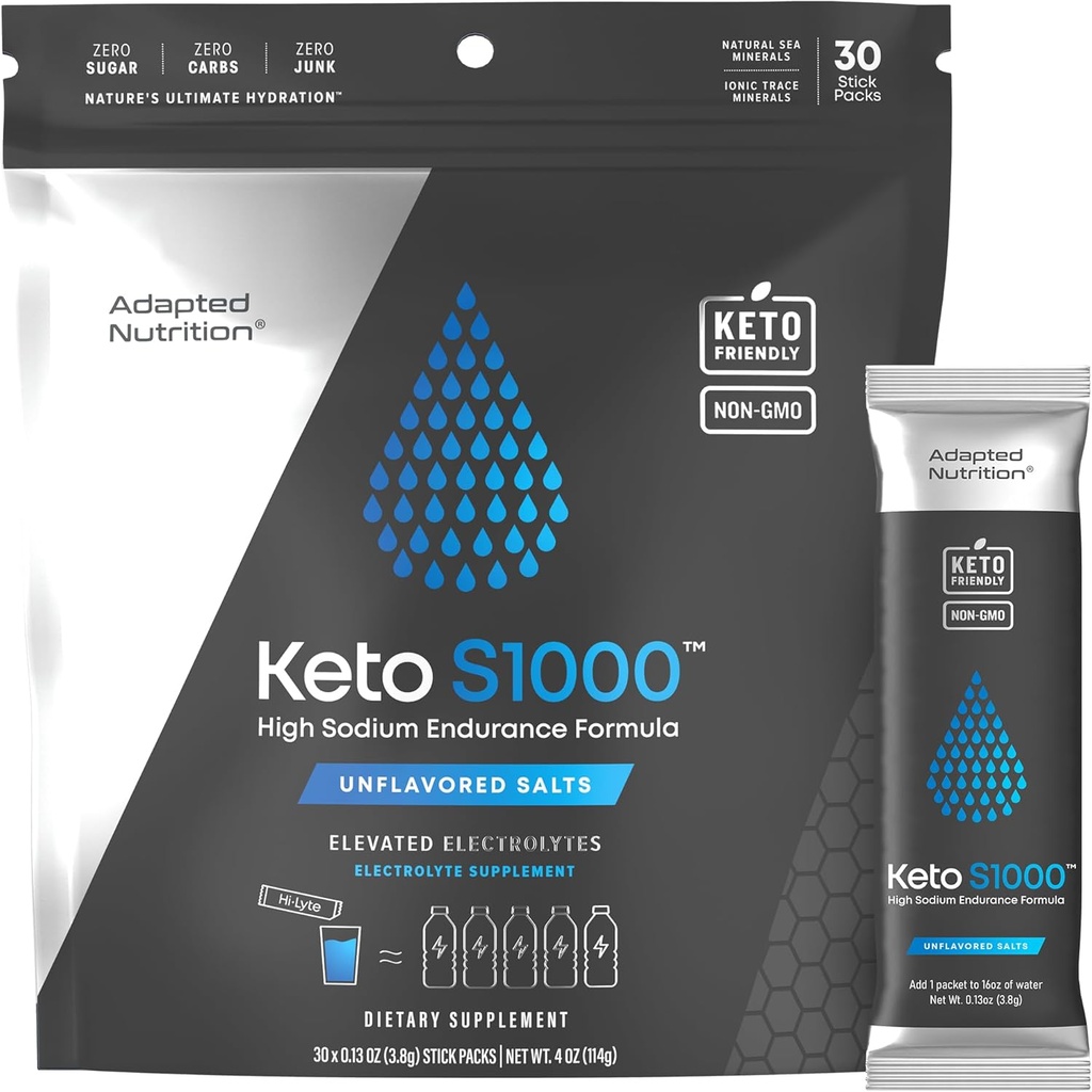 Keto S1000 Electrolyte Powder Packets | Keto and Paleo Friendly | No Sugar, Calories, Maltodextrin | Clean | 30 Unflavored Salt Hydration Stick Packs 2