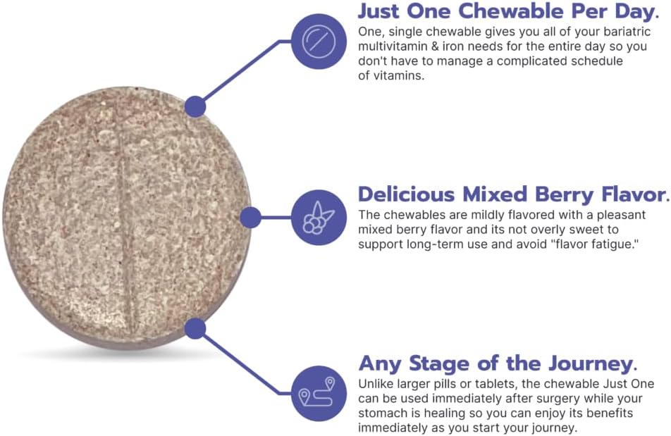 Bari Life Just One Chewable: Once Daily Bariatric Multivitamin + Iron and and BariBurst Calcium Citrate Soft Chews for Gastric Bypass, Gastric Sleeve and Duodenal Switch (Sour Grape) 5
