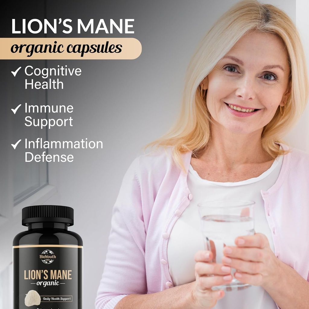 Organic Lions Mane Capsules Dietary Supplement Premium Organic Lions Mane Mushroom Extract | 90 Capsules 3