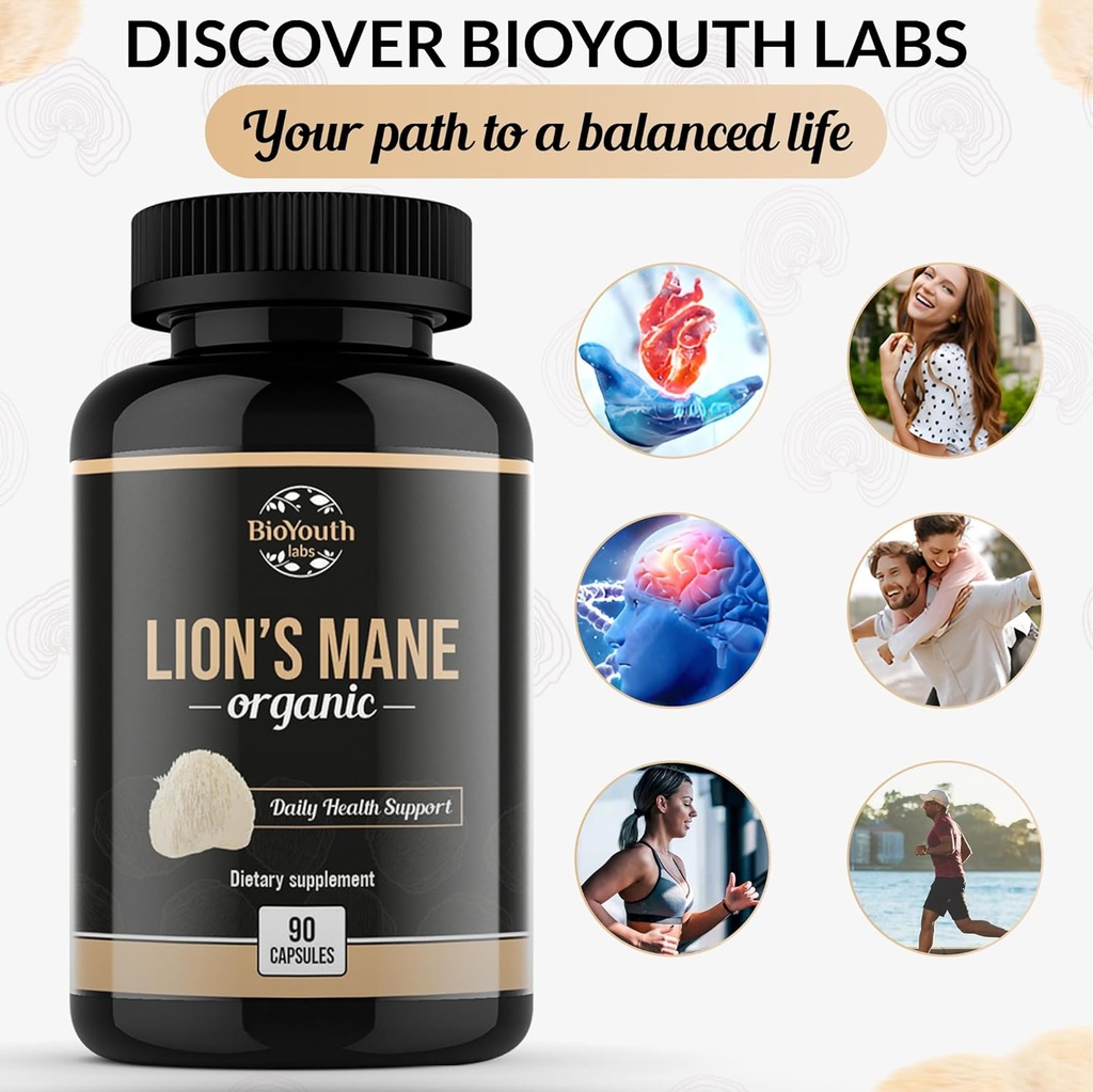 Organic Lions Mane Capsules Dietary Supplement Premium Organic Lions Mane Mushroom Extract | 90 Capsules 4