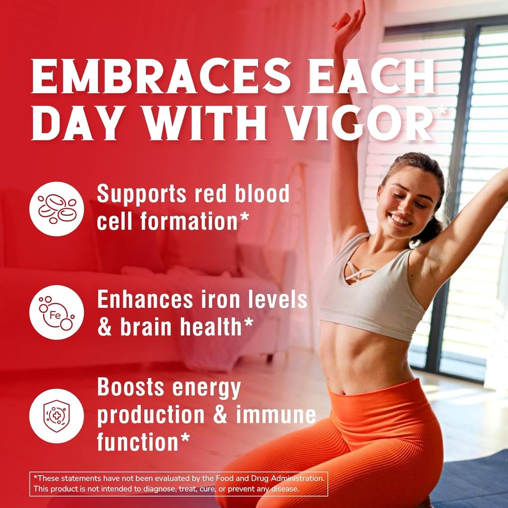 Iron Supplement for Women & Men, with Vitamins C, B6, B12 & Folate for Iron Deficiency, Blood Building & Energy Support, Stomach Friendly, Better Absorption, Non-GMO, No Gluten, 30 Vegan Caps 4