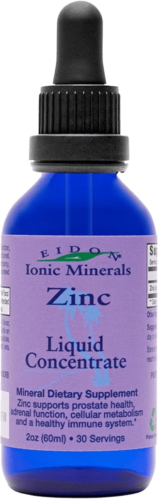 Eidon Ionic Minerals Liquid Zinc Concentrate - Ionic Zinc Supplement Drops for Adults and Kids, Support Immune System, Hair and Skin, Liver and Kidney Health, Relieves Stress - 2 oz 2